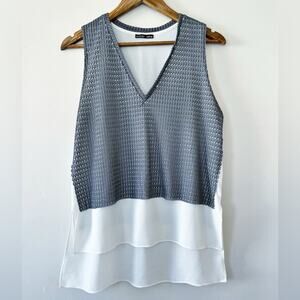 Zara Gray & White Sleeveless Tank Top Size Large EUC
